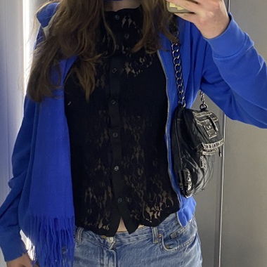Black Lace Button Blouse