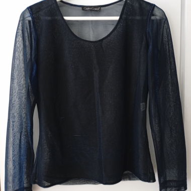 Cristina Gavioli Sheer Navy Long Sleeve Blouse