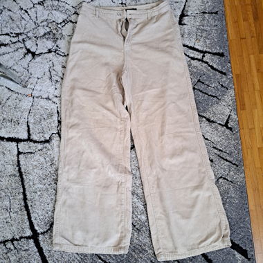 Beige Wide-Leg Velour Trousers