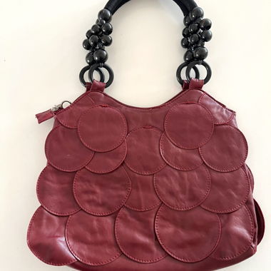 Red/Bordeaux Handbag with Beaded Handle