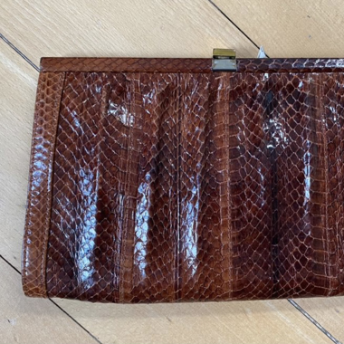 Vintage Schlangenledertasche, Clutch braun 