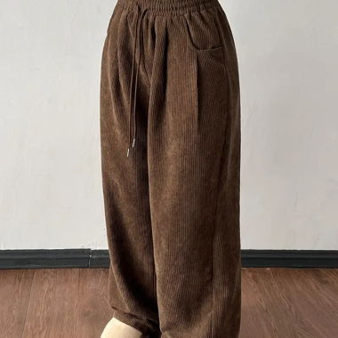 Braune Cord-Casualhose mit Gummibund