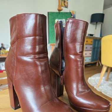 Chunky Brown Leather Platform Ankle Boots