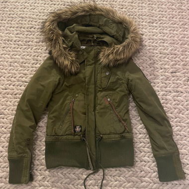 Giacca khujo vintage anni 2000 con cappuccio in pelliccia verde S