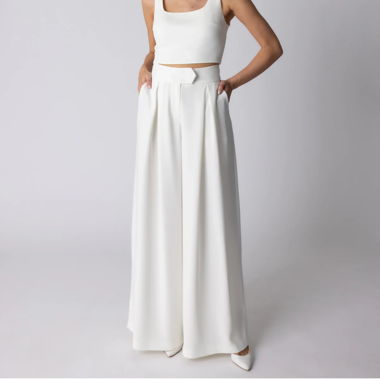 MARLENE - Ivory Twill  Braut Hose mit weitem Bein