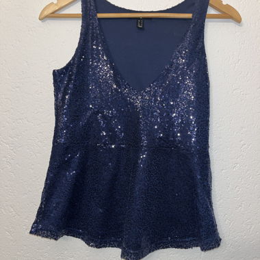 Haut sans manches à paillettes bleu