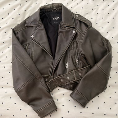 Veste en simili cuir Zara kaki
