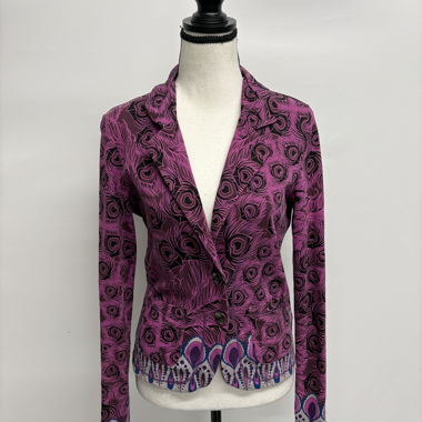 Custo Barcelona Lilac 36 Jersey Blazer with Peacock Feathers