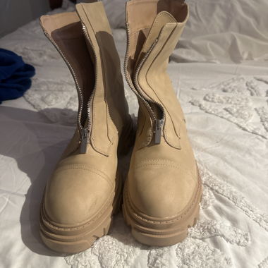 Beige Zip-Up Boots