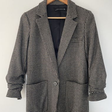 Zara Hahnentritt Blazer, schwarz-beige
