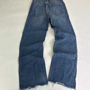 Blue Cut-Hem Straight-Leg Denim-Jeans