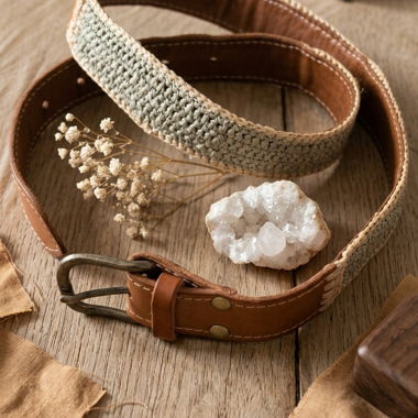 Braided Leather Belt in Brown