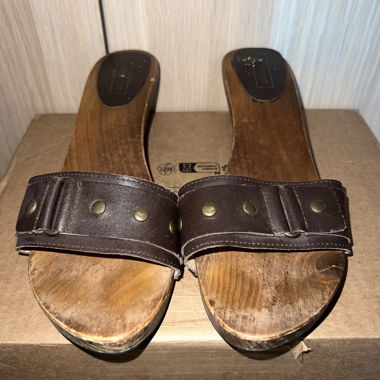 Holz-Clogs mit Lederriemen, Navyboot, 39