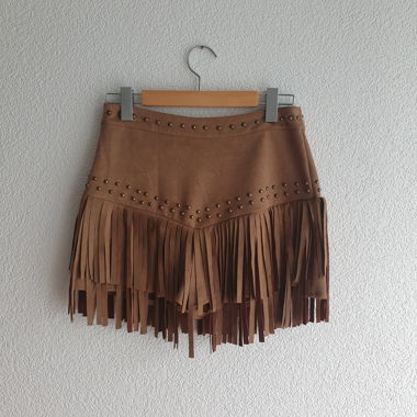 Brown Fringe Skirt with Studs