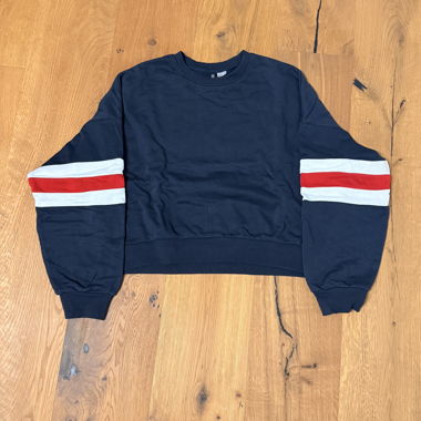 Sweat-shirt bleu marine à rayures, taille XS