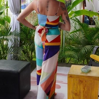 Colorful silk Anthropology jumpsuit