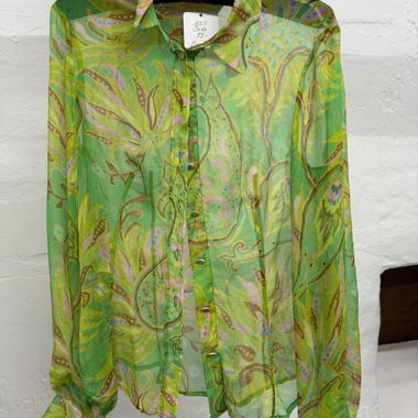 Blusa in seta verde a fantasia 100% seta