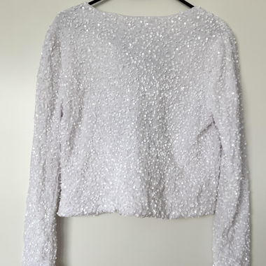 white sequin blouse tied with bows s 36