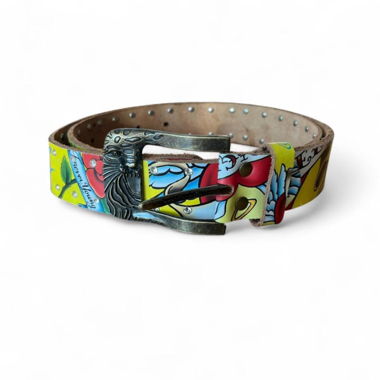 Ceinture en cuir à motifs et clous Christian Audigier