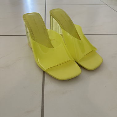 Yellow Plexi Wedge Mules