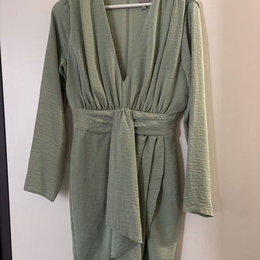 Green Wrap Dress with Tie Belt