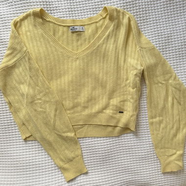 Gelber Hollister Strickpullover V-Ausschnitt M