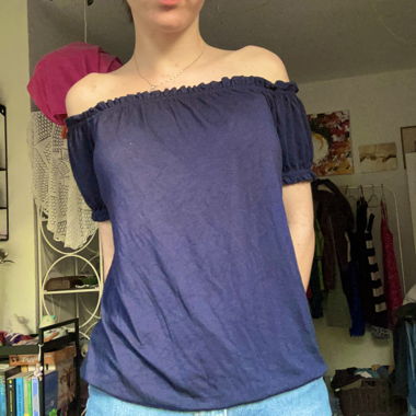 Blaue Off Shoulder Bluse