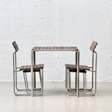 Garden furniture set with table, 2 chairs & 2 stools