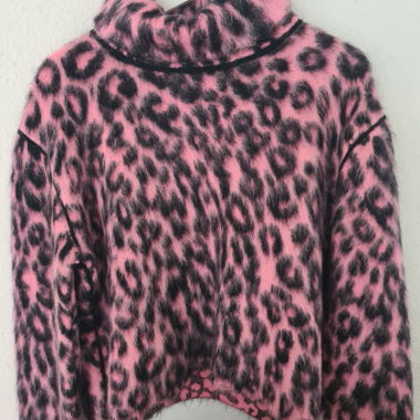 Pull Céline en laine mohair rose léopard 