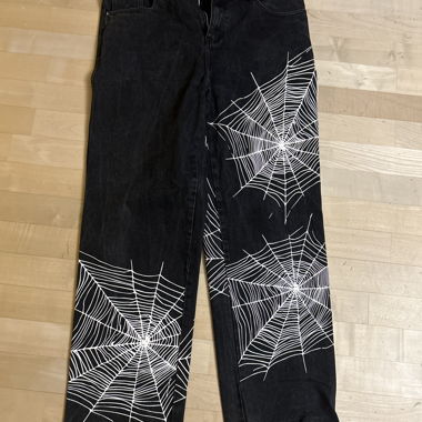 Jaded London Black Jeans with Spiderweb Print