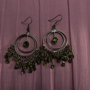 Silver Earrings with Green Details