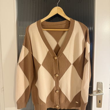 Cardigan à losanges beige 