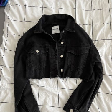 Black cropped denim jacket