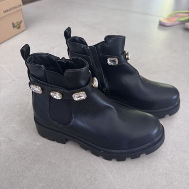 Stivali neri per bambini con pietre decorative