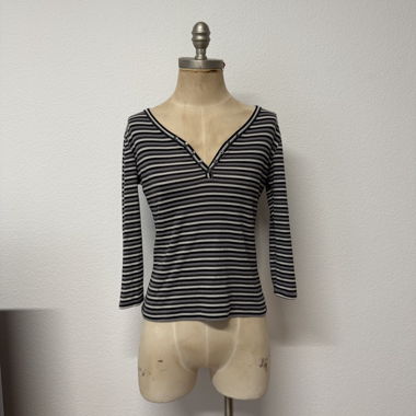 Striped Long-Sleeve Top with V-Neck