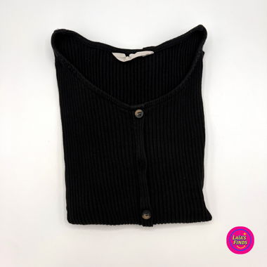 Black Ribbed Button-Up Tee