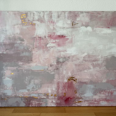Dipinto Astratto su Tela con Accenti Dorati 120x90cm
