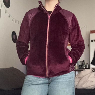 NRG purple fleece jacket with pink outline