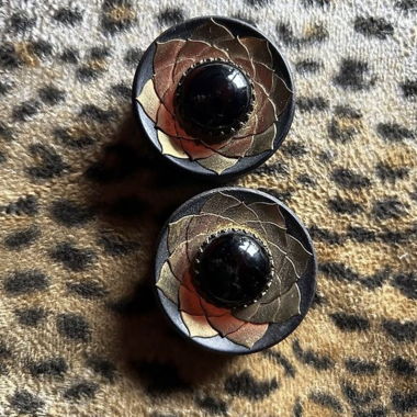 Ebenholz Plugs Gold mit schwarzem Obsidian Stein 