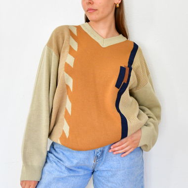 Maglione vintage oversize a scollo a V, pullover