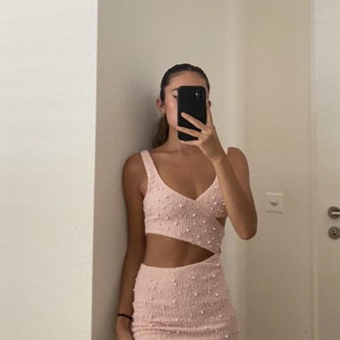Oh Polly pink dress with pearls 