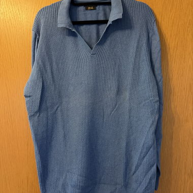 Blue Knitted-Effect Polo Shirt