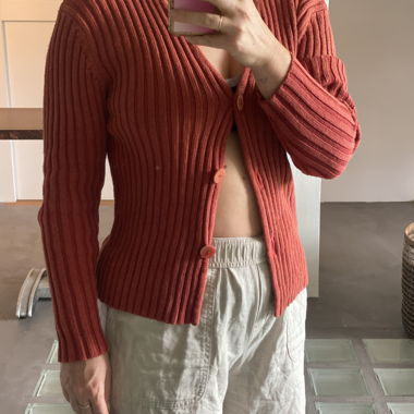 Ribbed Red Cardigan 70% Silk and 30% Cotton