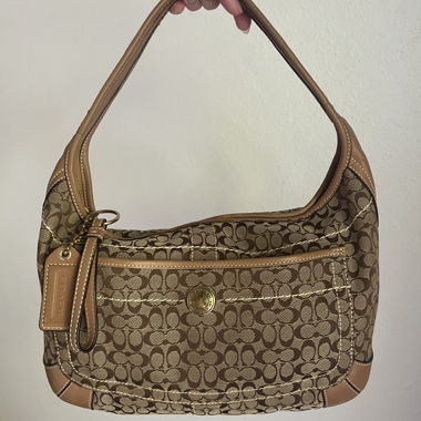 coach small hobo bag brown jacquard