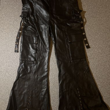Black faux leather cargo pants
