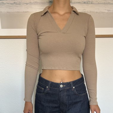 Beige Rib Crop Top