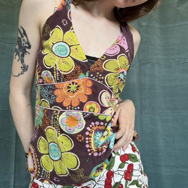 Floral y2k hippie cotton halter top, retro vibe