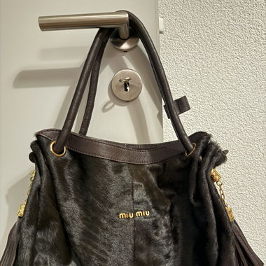 MIU MIU BROWN PONY HAIR SHOULDER BAG PURSE HANDBAG