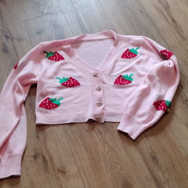 Cardigan lavorato a maglia a motivo fragola SHEIN
