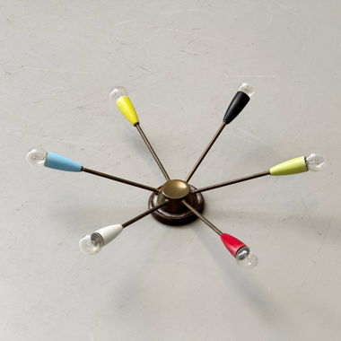 Lampada da soffitto Sputnik con portalampada colorati, 1960